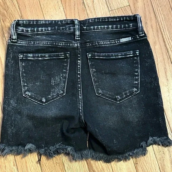Kancan Denim Button Fly Distressed Raw Hem Frayed Jean Shorts Acid Black Size Sm - Picture 2 of 2
